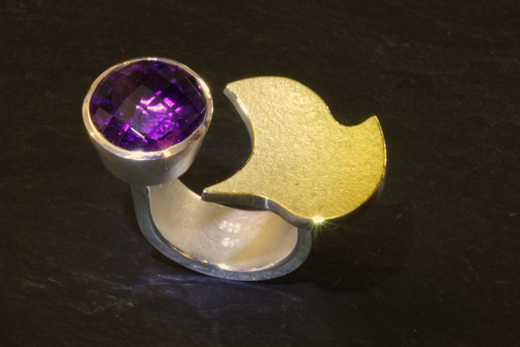 Zwischenfingerring Au 999/000 ,Silber, Amethyst